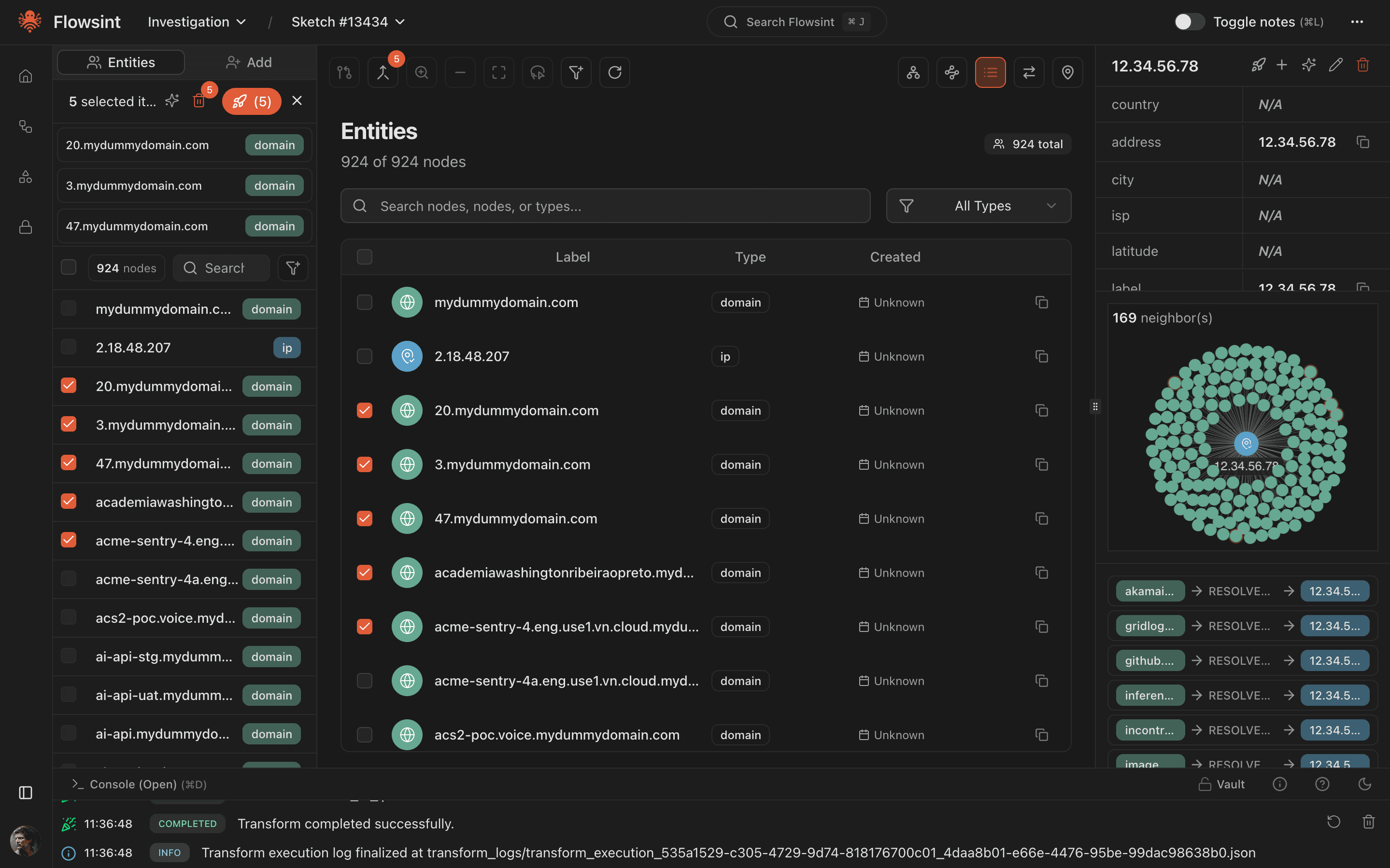 Entities and relationships exploration